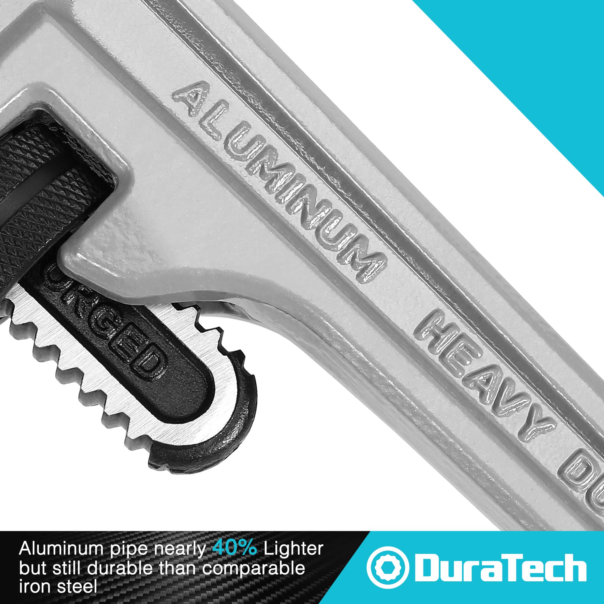 DURATECH 8-inch Heavy Duty Aluminum Straight Pipe Wrench, Adjustable Plumbing Wrench, Drop Forged, Exceed GGG standard