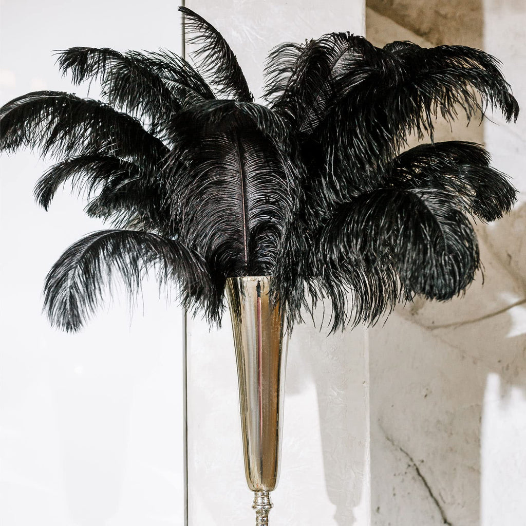 Retrowavy 50 Pcs 14-16 Inches Large Natural Ostrich Feathers Bulk for Centerpieces for Wedding Party Centerpieces Home Decoration Flower Arrangement (Black)