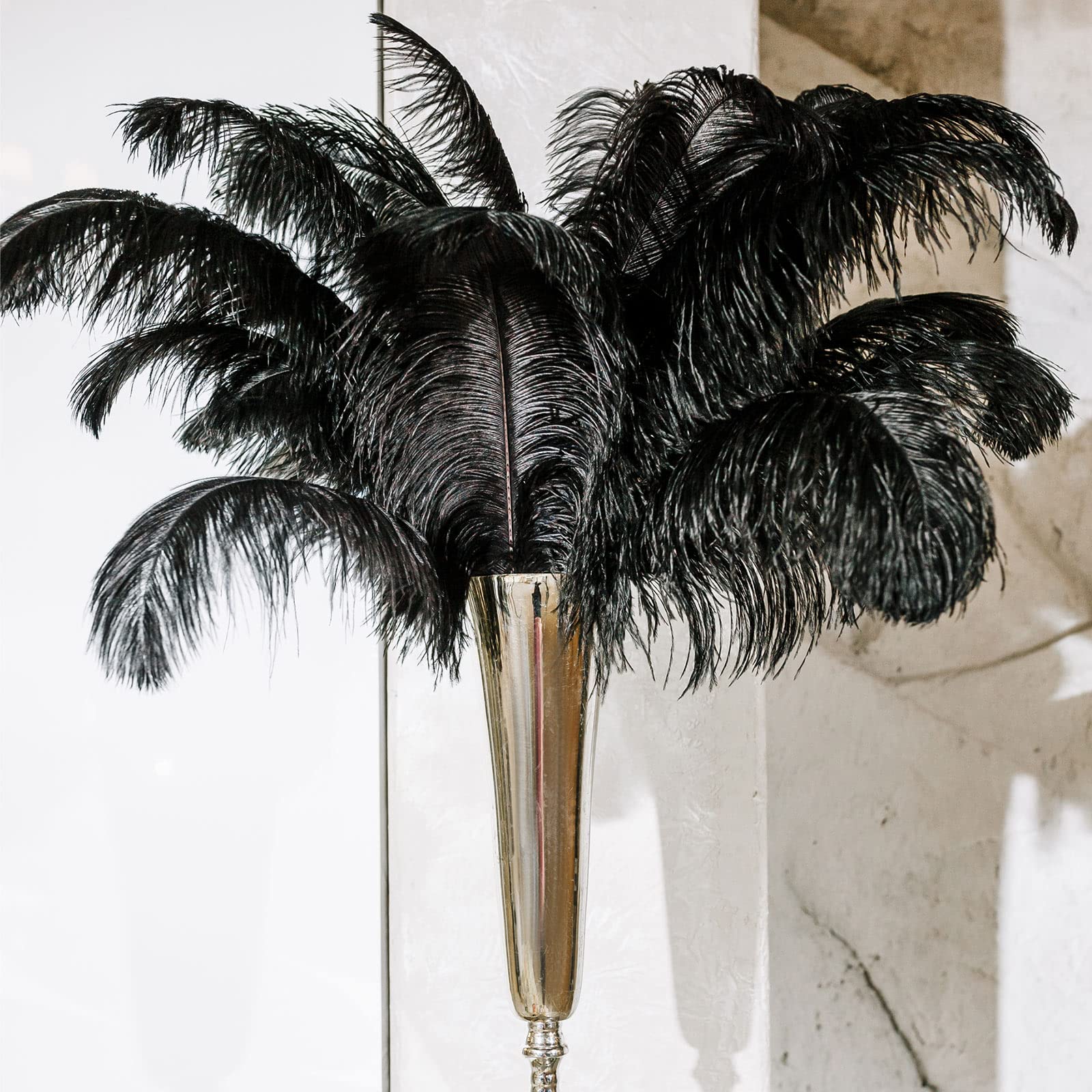 Retrowavy 50 Pcs 14-16 Inches Large Natural Ostrich Feathers Bulk for Centerpieces for Wedding Party Centerpieces Home Decoration Flower Arrangement (Black)
