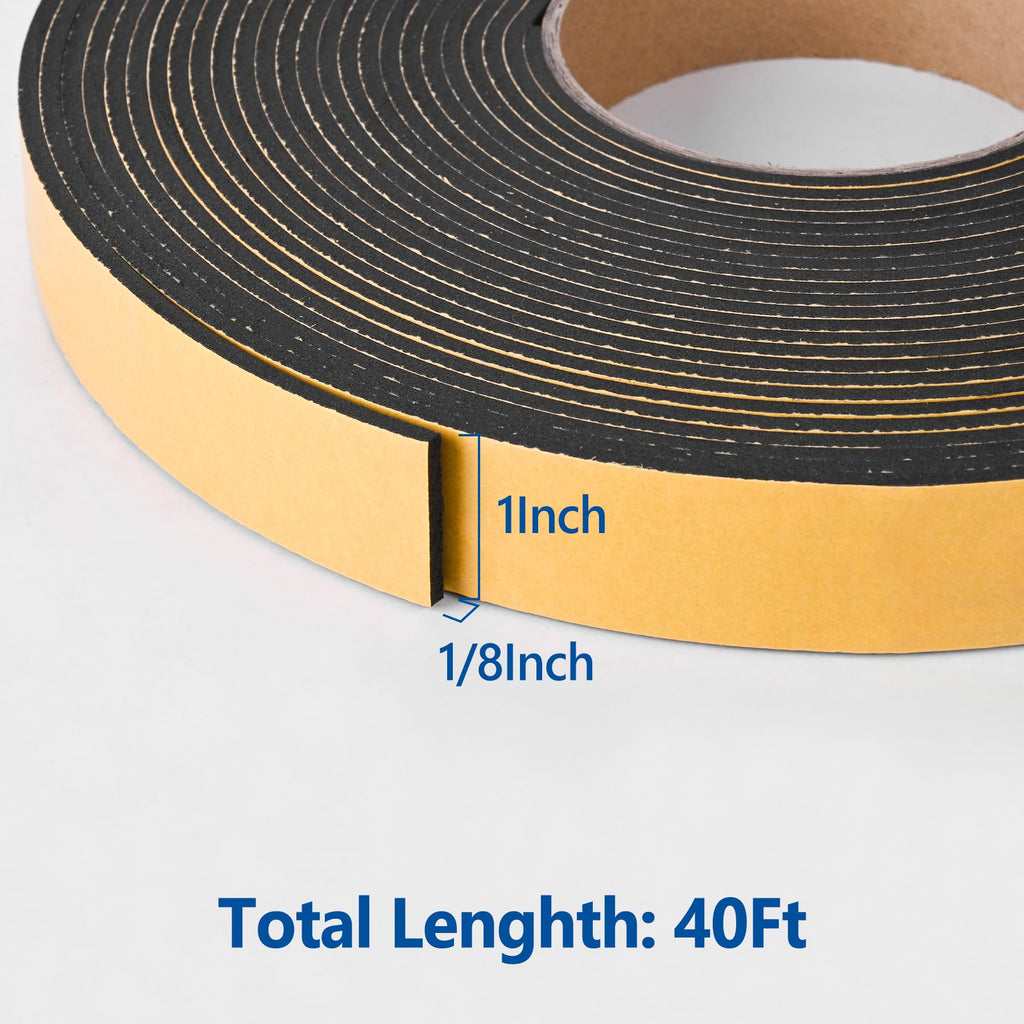 Kikerike Self Adhesive Foam Tape Weatherstrip 1In x 1/2In x 20Ft High Density Foam Insulation Strips Seal Weather Stripping with Strong Adhesive for Door and Window Sound Isolation Soundproofing