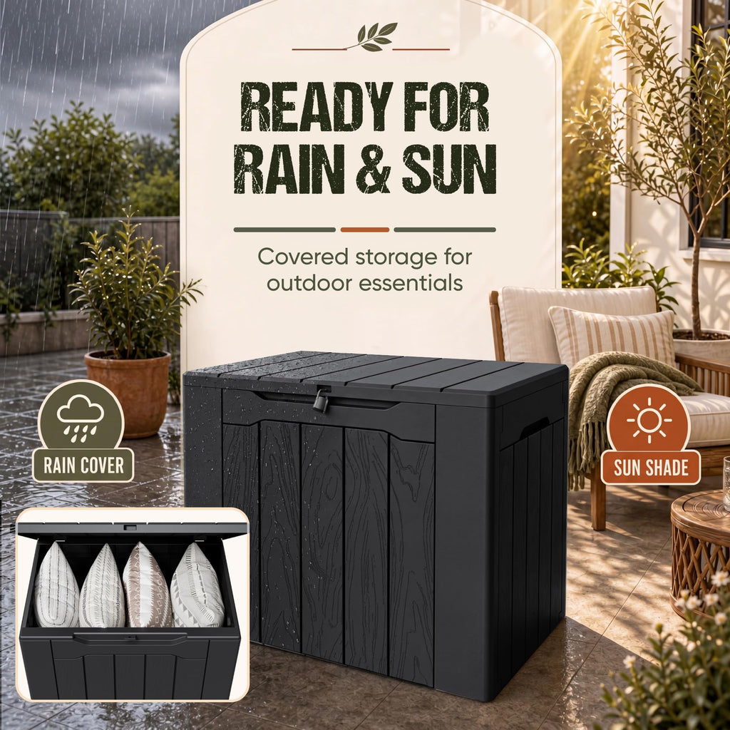 Flamaker Deck Box 30 Gallon, Waterproof Resin Small Storage Box with Lid, Outdoor Patio Furniture Cushion Garden Tool Organizer, Lockable Package Delivery Box for Porch Balcony (Black)