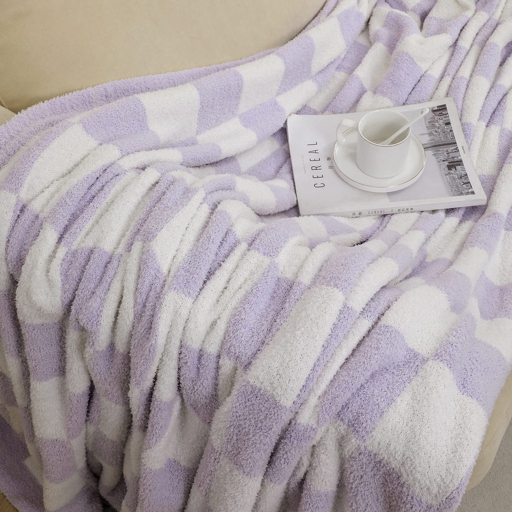 bearberry Fuzzy Checkerboard Grid Throw Blanket Soft Cozy Warm Microfiber All Season Blanket Decor for Couch Sofa Bed Travel Home (Avocado Green, 50''x60'')