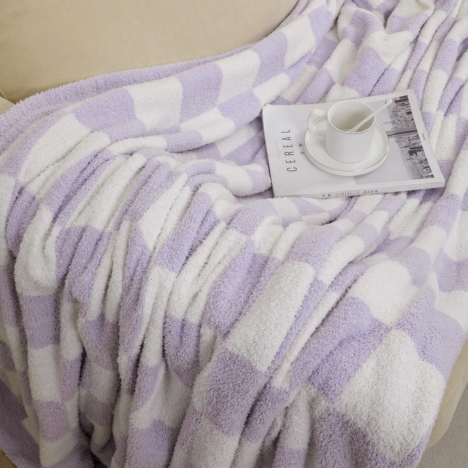 bearberry Fuzzy Checkerboard Grid Throw Blanket Soft Cozy Warm Microfiber All Season Blanket Decor for Couch Sofa Bed Travel Home (Avocado Green, 50''x60'')