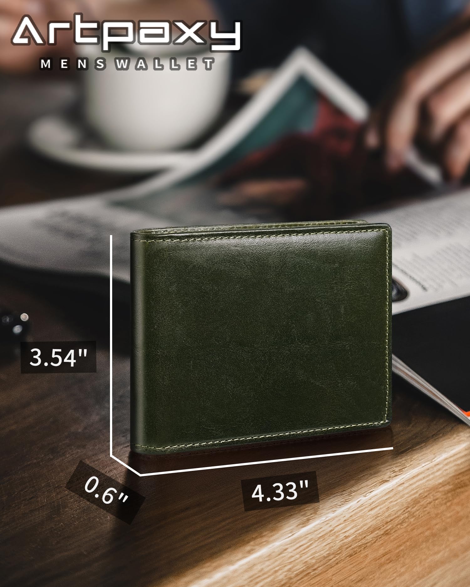 Artpaxy Mens Wallet Genuine Leather Bifold RFID Blocking Wallet for Men with 1 ID Window 13 Card Holders 2 cash pockets 1 Gift Box
