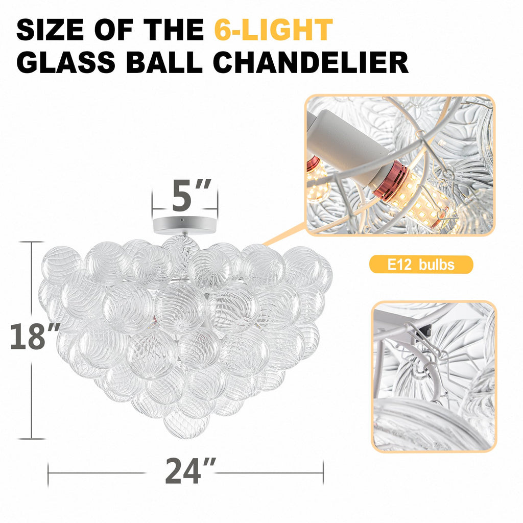 Longree Bubble Glass Ball Chandelier White 20" Dia Pendant Light | Swirled Glass Globe, for Dining Room Kitchen Bathroom Entry Bedroom