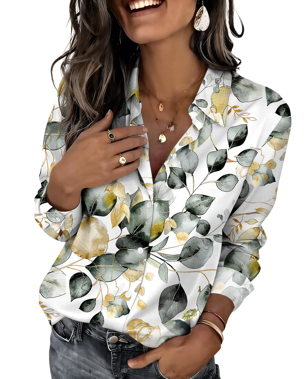 Zeagoo Button Down Shirts for Women Dressy Floral Printed Long Sleeve Blouse Business Casual Work Tops