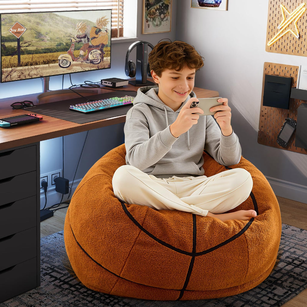 Sports Baseball Bean Bag Chair - Luxurious Bean Bag Chairs for Kids Teens Adults - Floor Sofa Couch with Filler - Plush BeanBag Furniture for Living Room Bedroom College Dorm - 32 Inch