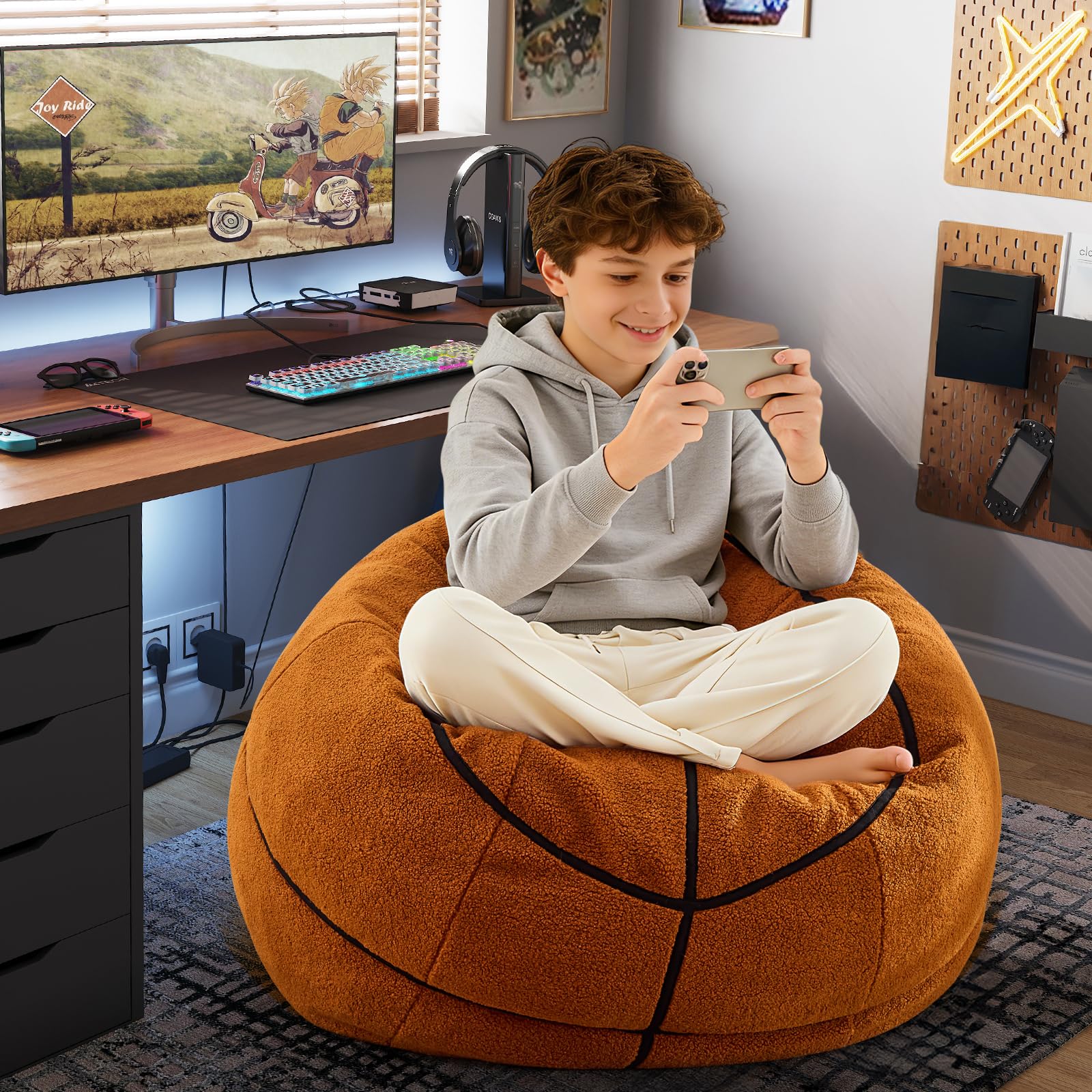 Sports Baseball Bean Bag Chair - Luxurious Bean Bag Chairs for Kids Teens Adults - Floor Sofa Couch with Filler - Plush BeanBag Furniture for Living Room Bedroom College Dorm - 32 Inch