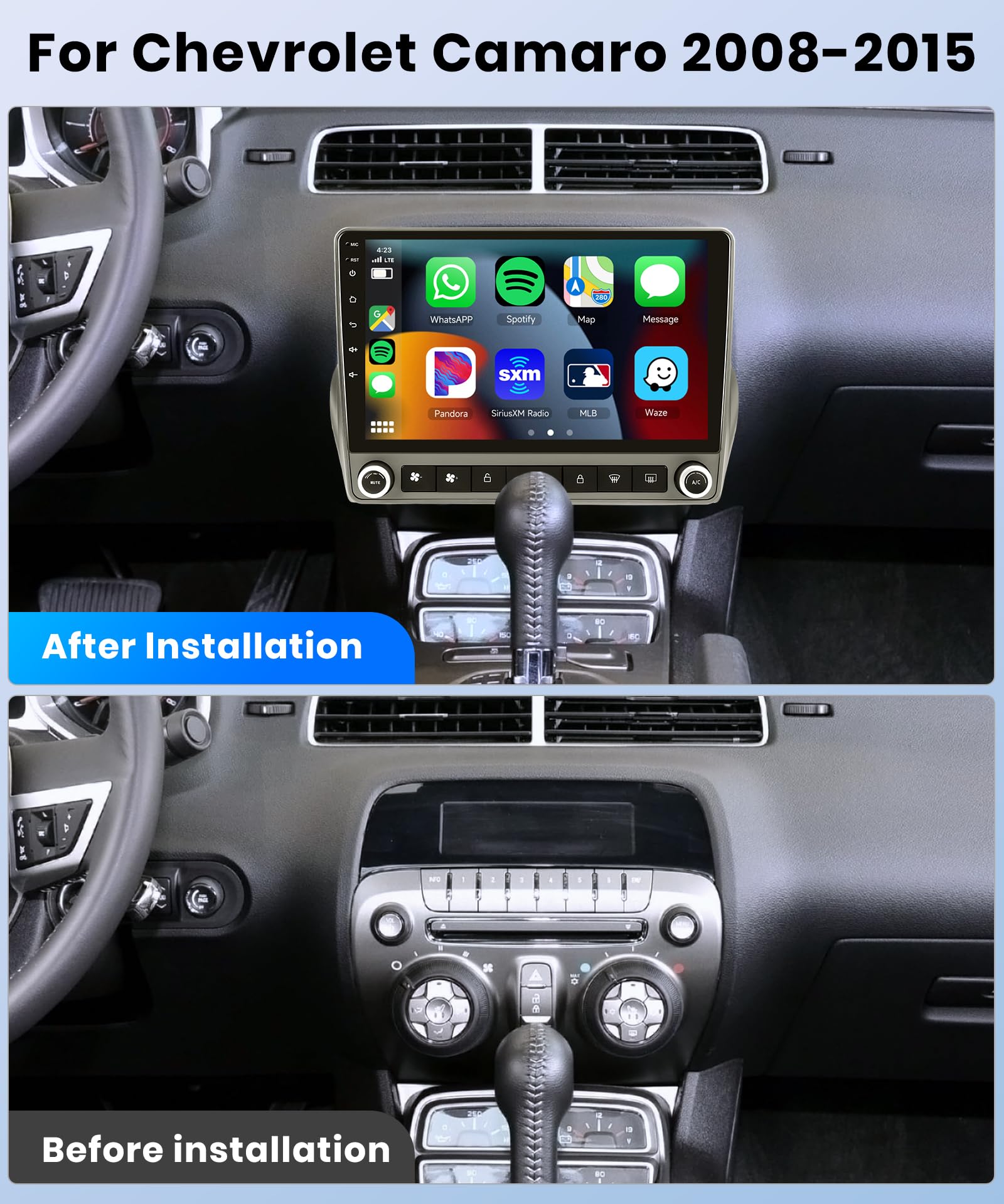 5G WiFi Android 15 Car Stereo for Chevrolet Chevy Camaro 2008–2015 Wireless Carplay Android Auto,9" HD IPS Touchscreen Car Radio Support GPS/10band DSP Audio/Bluetooth/FM/SWC/Backup Camera