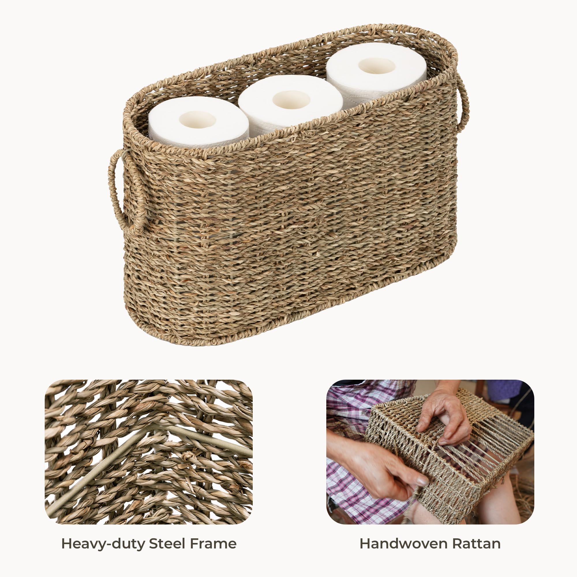 StorageWorks Bathroom Toilet Paper Storage Holder with Lid, Wicker Toilet Paper Basket for 6 Regular Rolls, Slim Basket Organizer with Handles, Water Hyacinth Storage Baskets for Bathroom, Brown