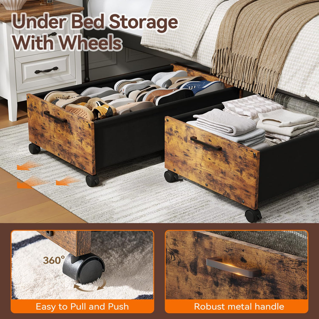 FOUCSSOMEI Under Bed Storage with Wheels, Wooden Under Bed Drawers On Wheels, Rolling Under Bed Shoe Storage, Space Saving, Black,30L