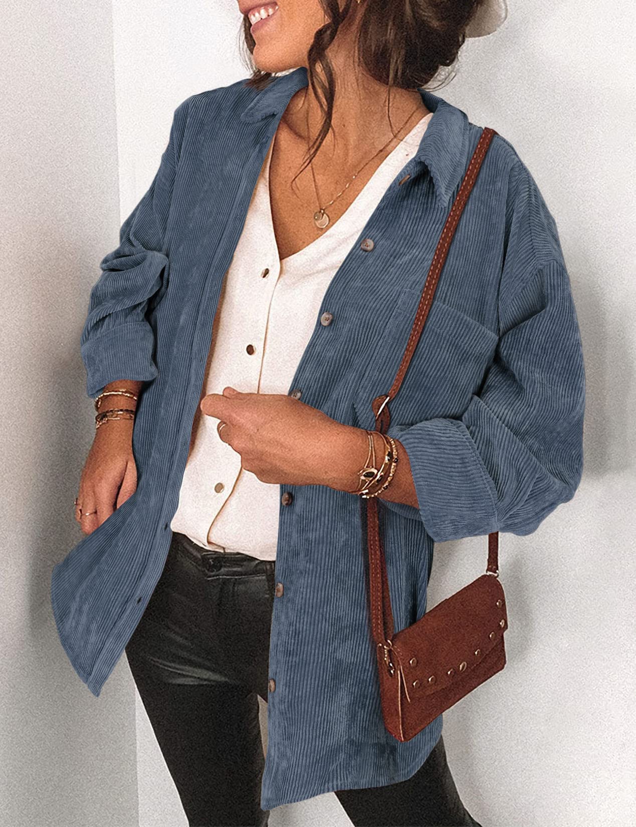 Saslax Women's Corduroy Shirt Shacket Jacket