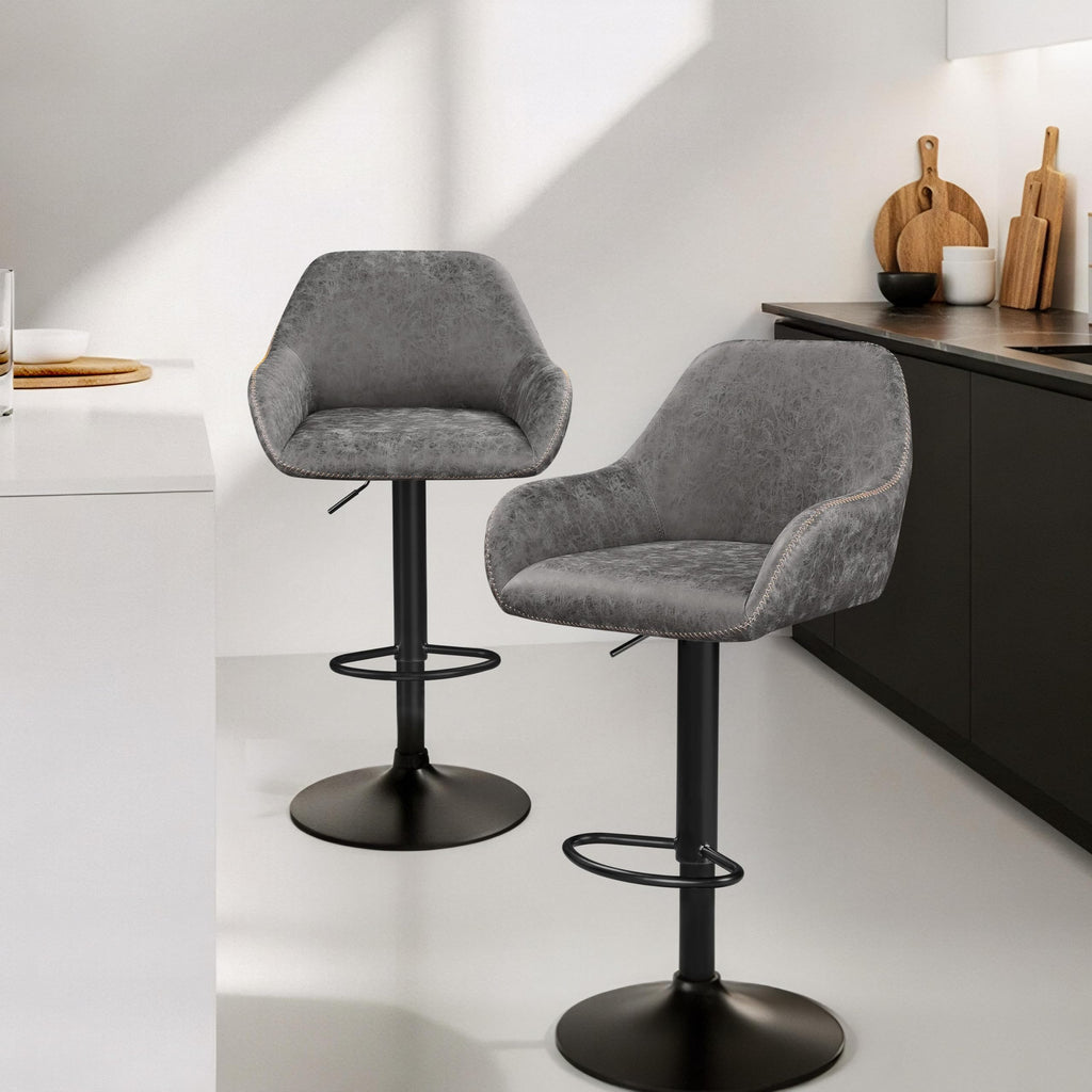 Yaheetech Bar Stools Set of 2, PU Leather Swivel Counter Height Barstools, Adjustable Bar Chairs with Backrest and Footrest, Kitchen Island Stool for Home Kitchen, Black