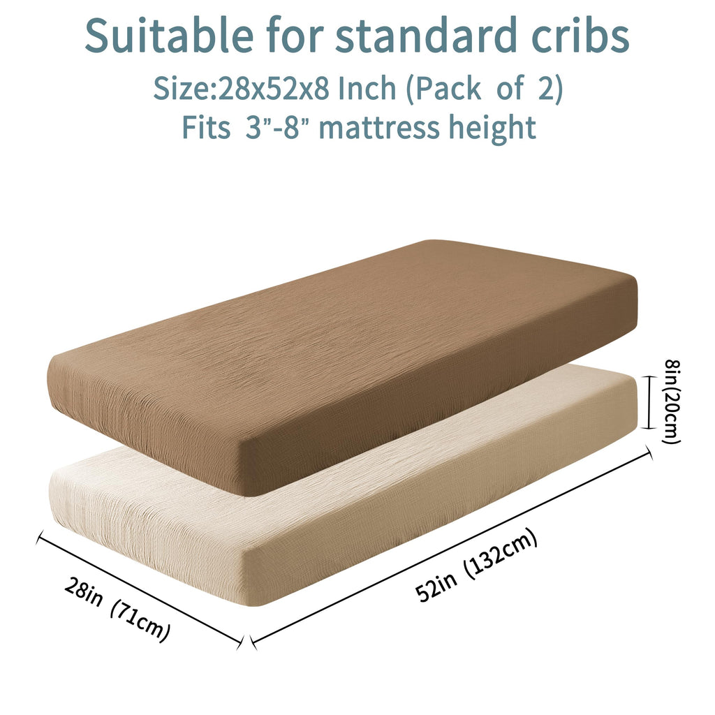 GUNTAIL Baby Crib Sheets for Boys Girls, 2 Pack Fitted Crib Sheet for Standard Crib and Toddler Mattress, Soft Microfiber Baby Sheet 52x28x8in (Brown & Green)
