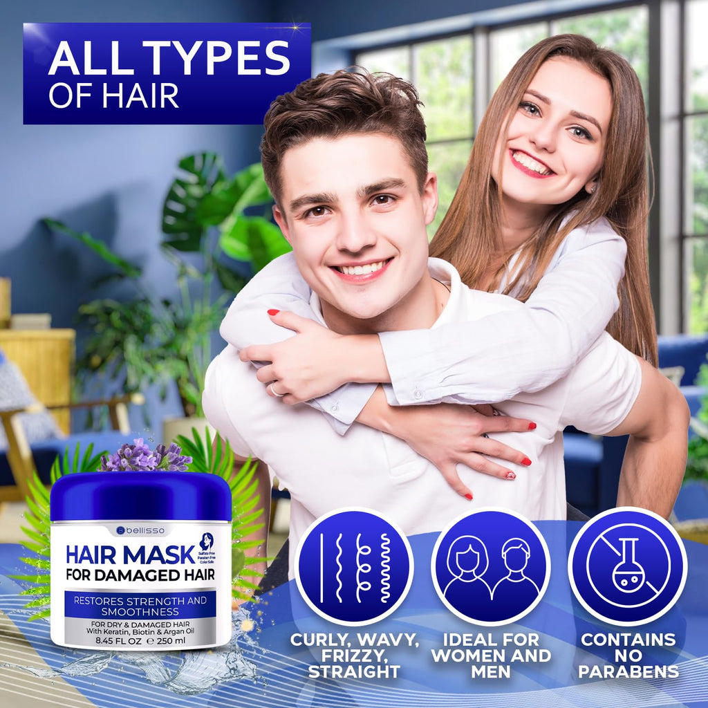 Apple Cider Vinegar Deep Conditioning Mask - Treatment for Dry Damaged Hair and Split End Repair - Sulfate Free Formula with Collagen, Keratin and Argan Oil - For Flaky Scalp and Dandruff Relief