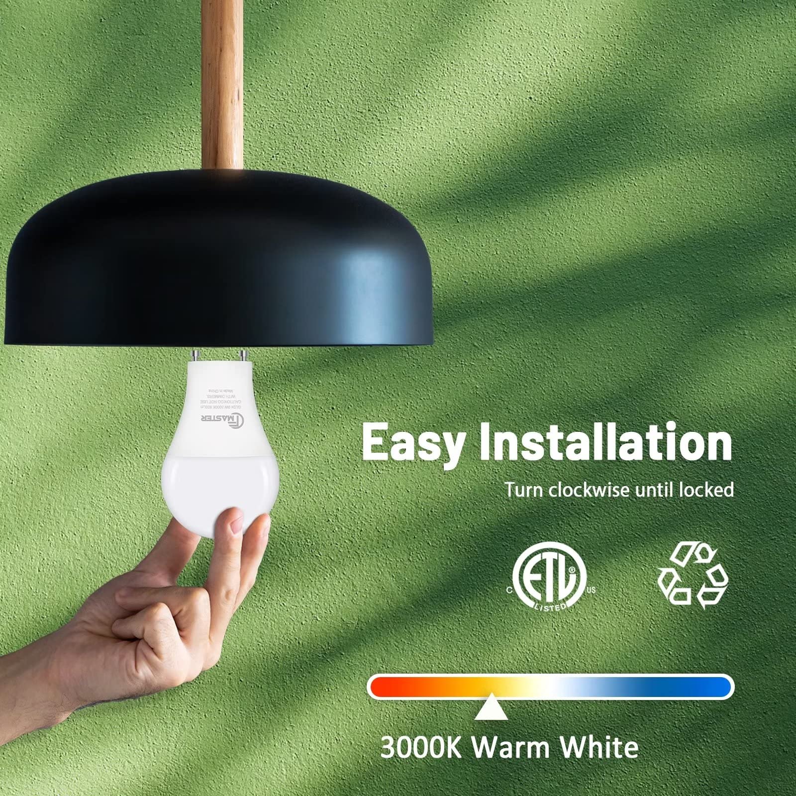 GU24 LED Llight Bulb, 3000K Warm White, 9W(100W Equivalent), 800 Lumens, A19 Shape GU24 LED Bulbs, Twist and Lock GU24 Pin Base with Two Prongs, Non-Dimmable(4-Pack)