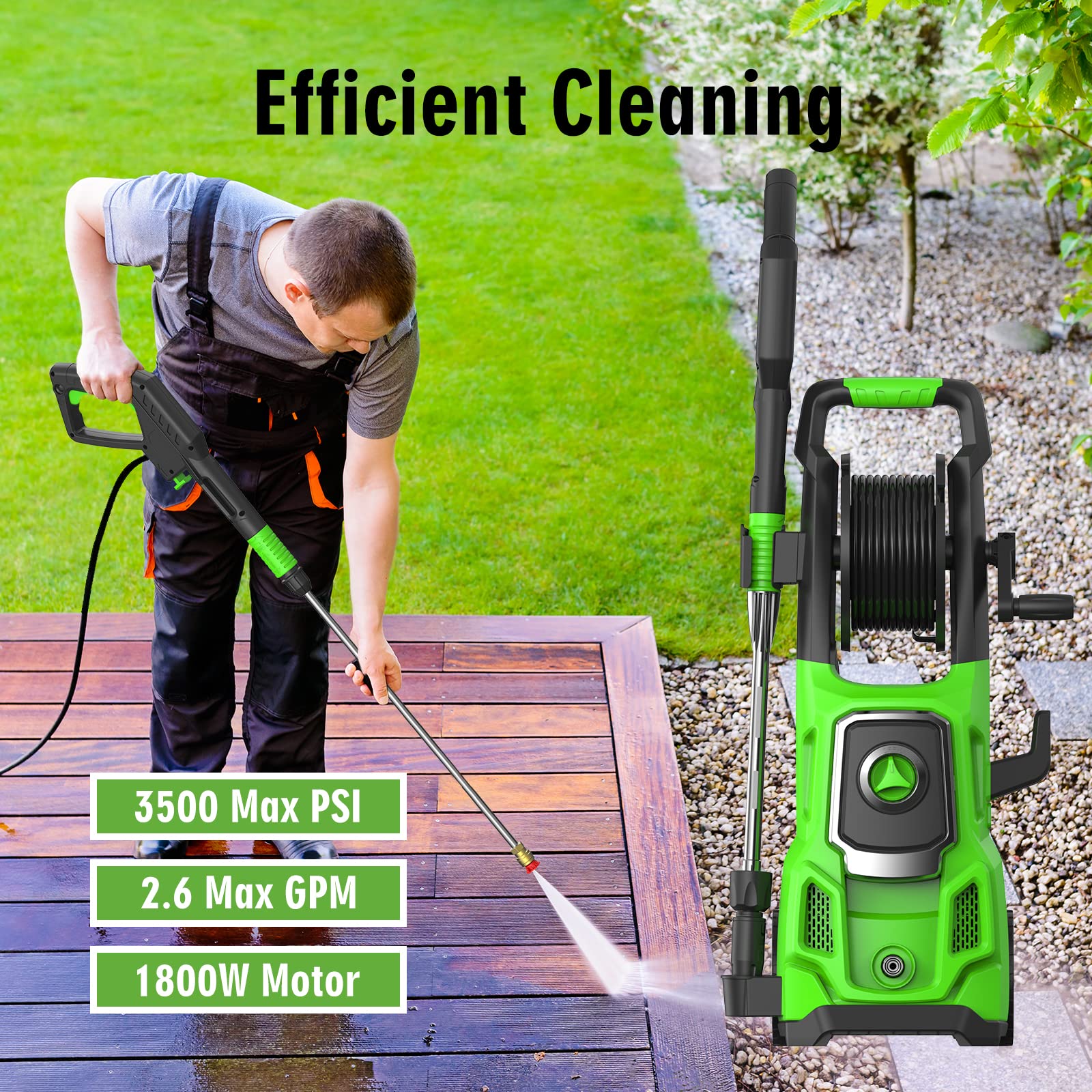 5500PSI Max Wall-Mounted Pressure Washer, Electric Pressure Washer, Remote Controlled Power Washer with 100ft Replaceable & Retractable Reel, Wall Hanging Pressure Washer