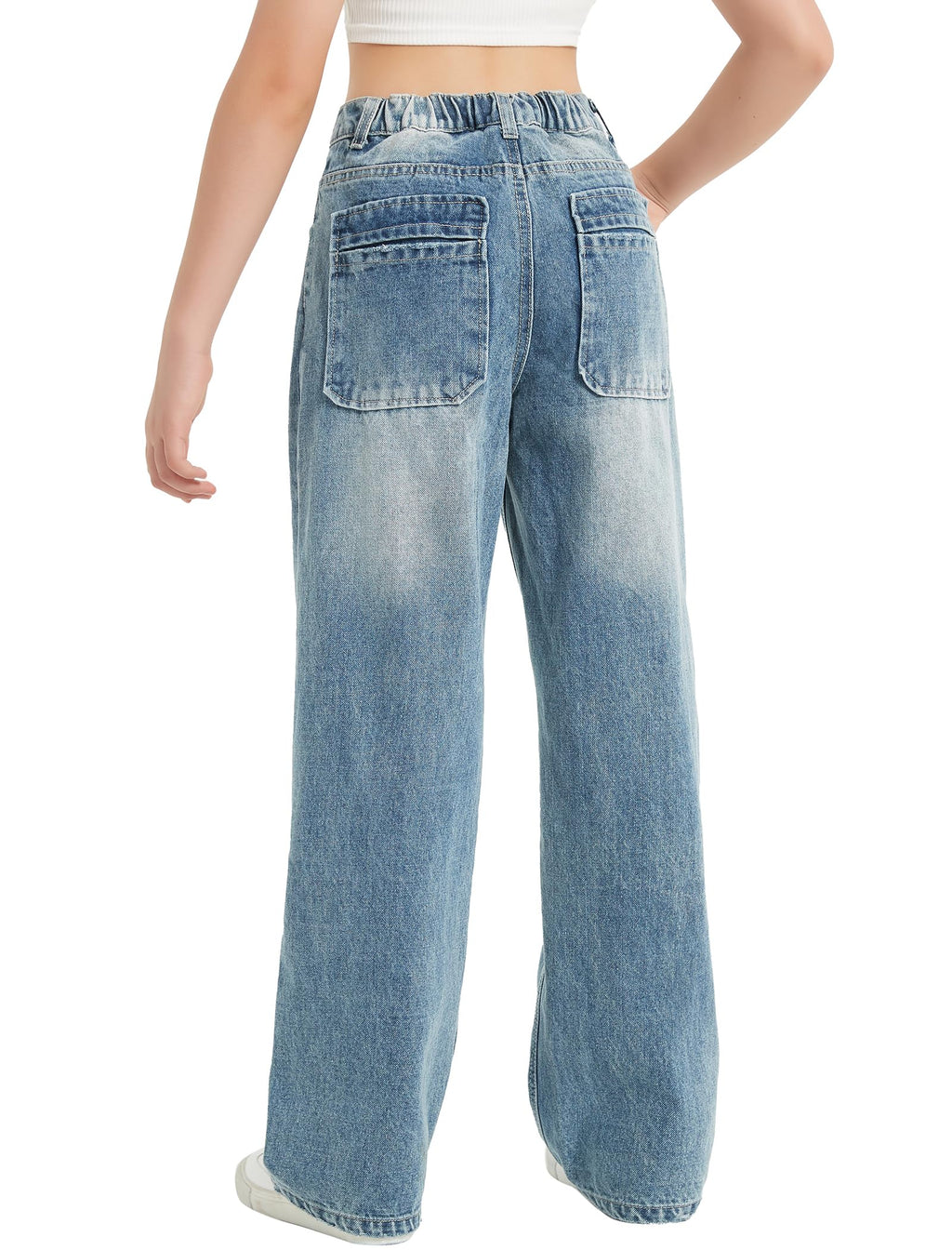 EXARUS Girls Jeans Baggy Wide Leg Cute Teen Tween Long Denim Pants Clothes Tall Junior Elastic Band Pockets
