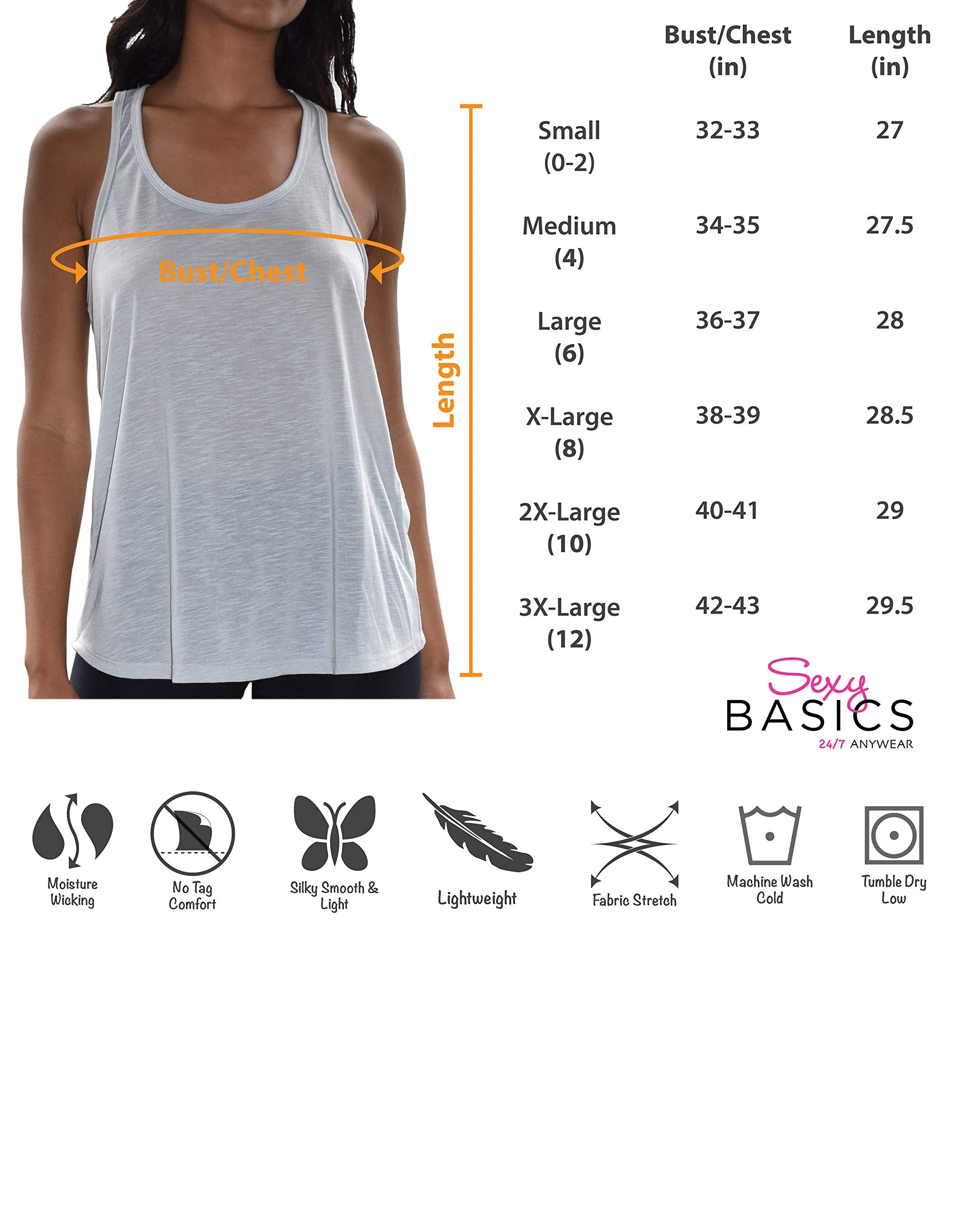 Sexy Basics Women's Everyday Flowy Burnout Slub Racer Back Tanks | Active Workout Tops | Multi Packs & Colors
