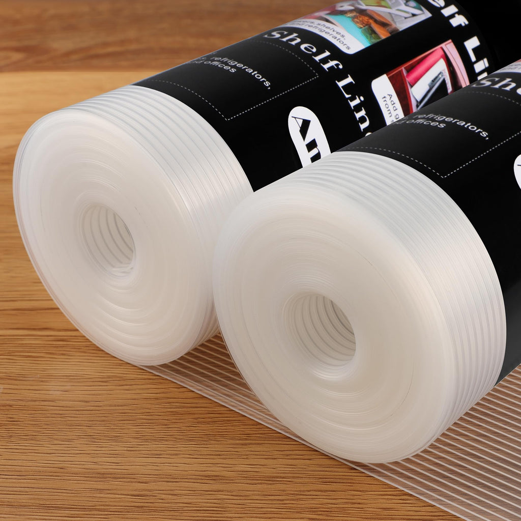 Anoak Shelf Liner Cabinet Liner, Non Adhesive Drawer Liner, Washable 12 Inch x 10 FT(120 Inch) Waterproof Durable Non-Slip Shelf Liner for Kitchen, Drawer, Refrigerator Stripe Clear