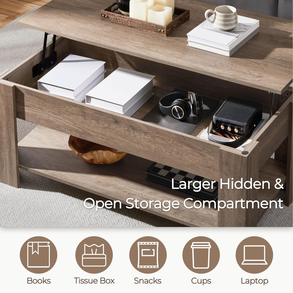 Yaheetech Wooden Coffee Table, Lift Top Coffee Table with Large Hidden Storage Shelf, Lift Tabletop Dining Tables for Living Room, Home Small Space, 38.6in, Black