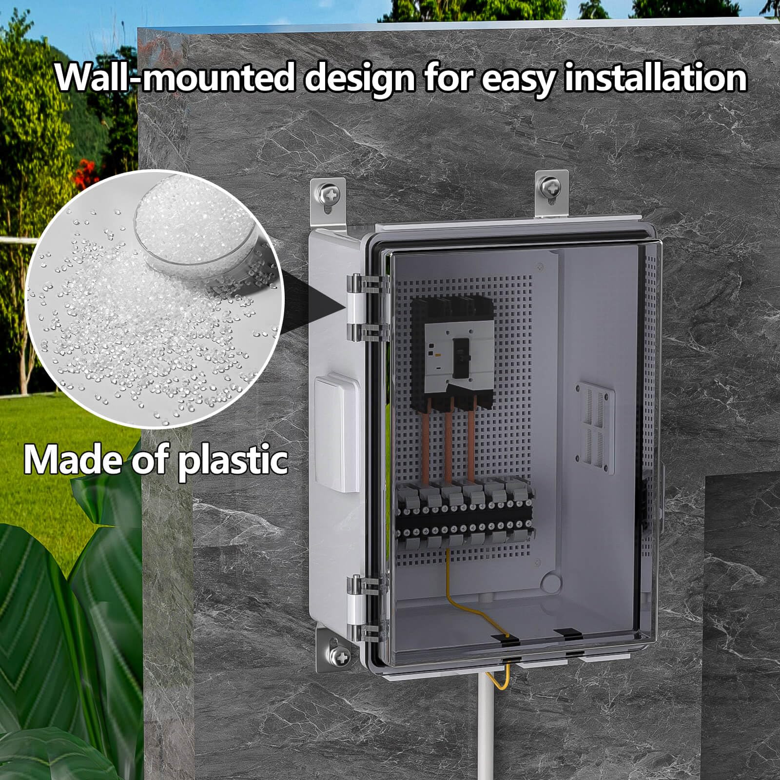 ABS Electrical Junction Box, Ventilated Design, Cable Grommets, IP65 Waterproof Enclosure, Indoor/Outdoor Use with Mounting Panel. (Clear Cover, 8.7"x6.7"x4.3")