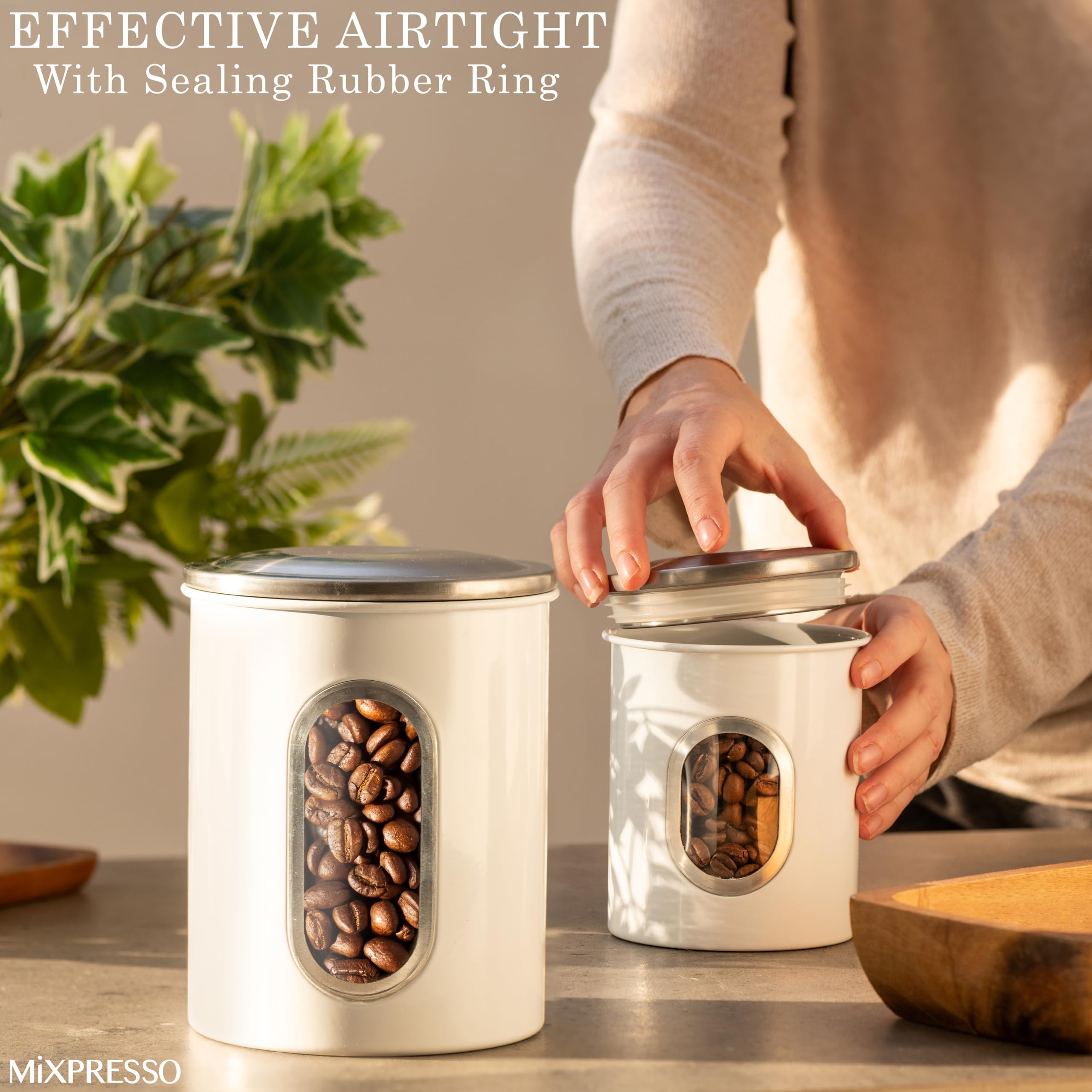 Mixpresso 3-Piece Aqua Blue Canisters Sets For The Kitchen, Airtight Canister Set With See Through Window, Storage Jars for Coffee Container, Tea Organizer & Sugar Canister, Kitchen Canisters
