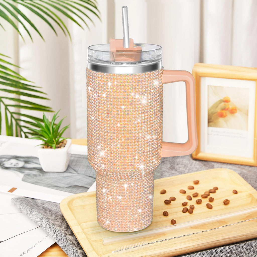 HWISDMIG 40oz Tumbler with Handle-Glitter Rhinestones Tumbler Bling Cups Stainless Steel Water Bottle Diamond Studded Tumbler for Women-Birthday Gifts for Women, Mom, Girlfriend (Amethyst)