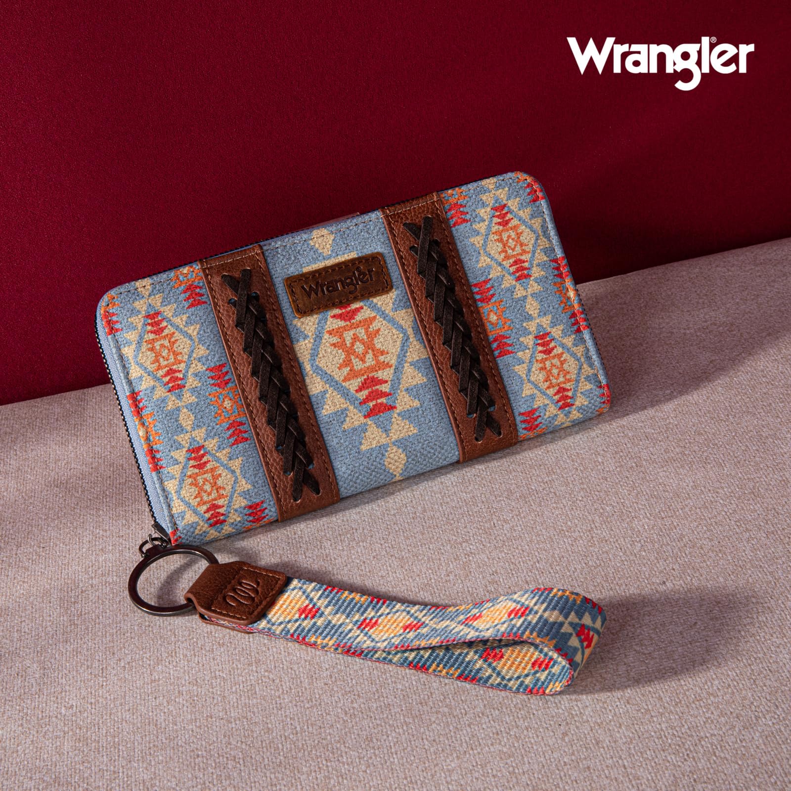 Wrangler Wallet Purse for Women Western Aztec Clutch Wristlet Wallet with Credit Card Holder