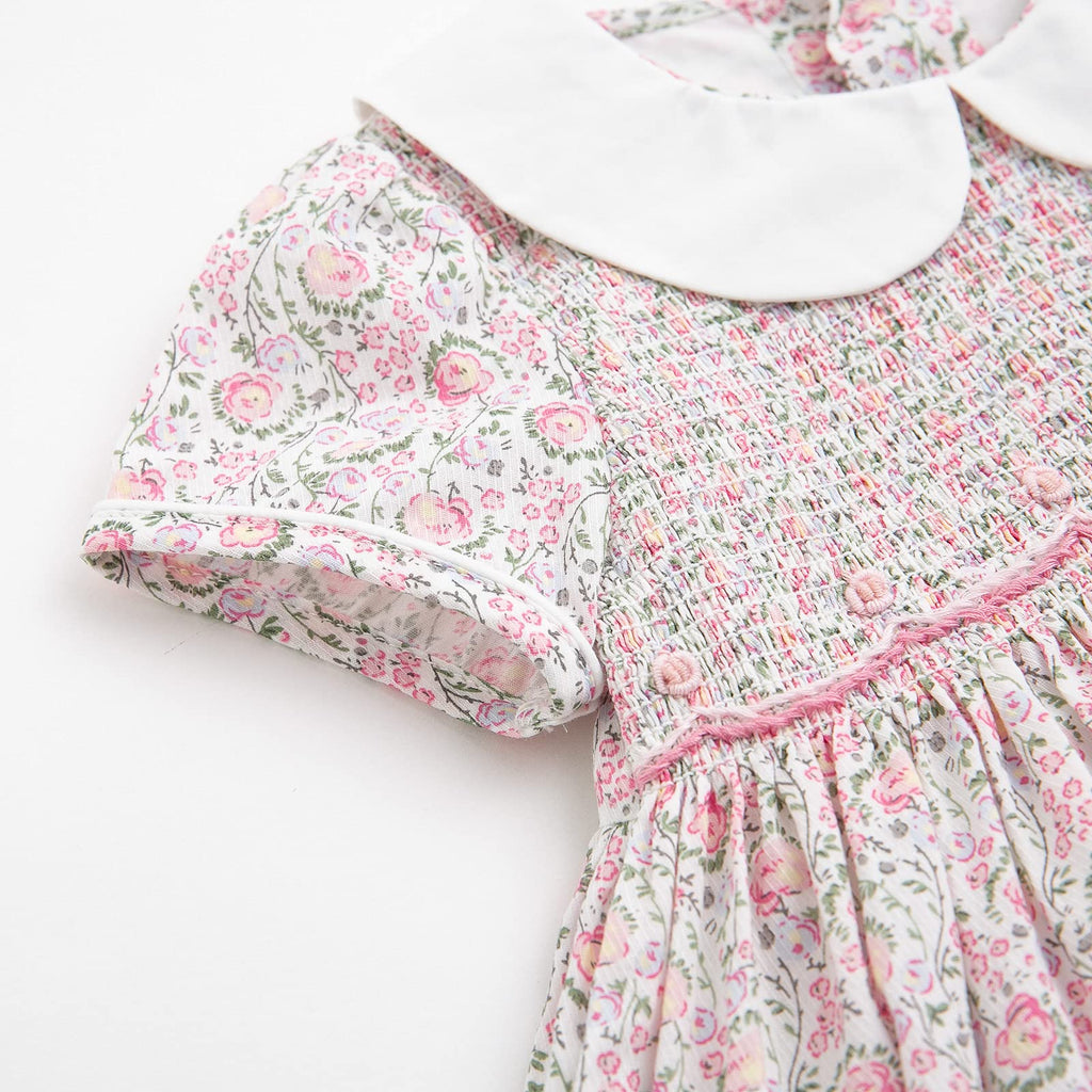 Simplee kids Baby Girl Smocked Dress Summer Casual Short Sleeve Dresses Floral Print Sundress Princess Dress for Toddlers