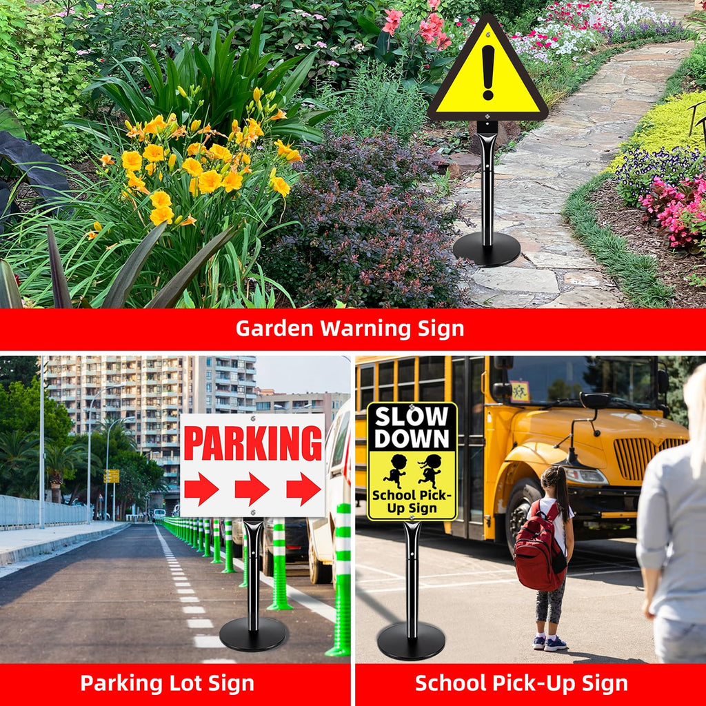 Heavy Duty Parking Sign Base Cast Iron 48" Parking Sign Post, Heavy Duty Cast Iron Sign Holder Base, Movable Sign Stand Suitable for Hanging Warning, Notice, Guiding Sign Display Stand (Black)