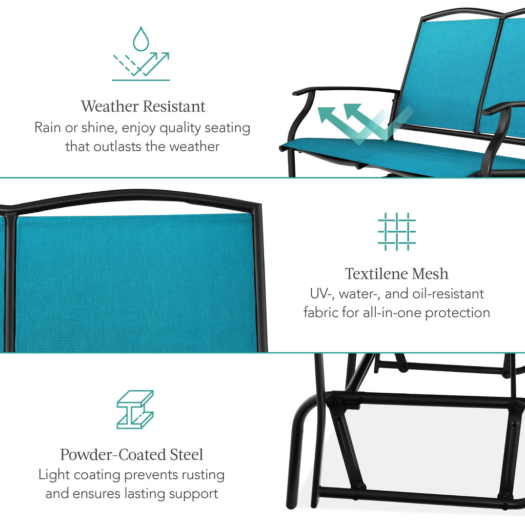 Best Choice Products 2-Person Outdoor Patio Swing Glider Steel Bench Loveseat Rocker for Deck, Porch w/Textilene Fabric, Steel Frame - Black