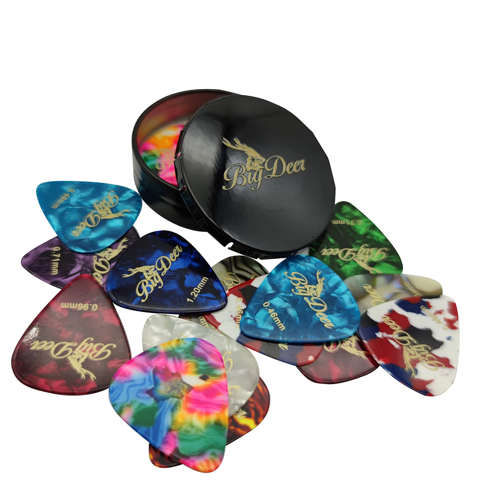 BigDeer 16 pack Celluloid Guitar Picks ，includes Thin,Medium, Heavy & Extra Heavy Picks Plectrums for Acoustic Guitar,Ukulele,Bass Wrapped in tin box