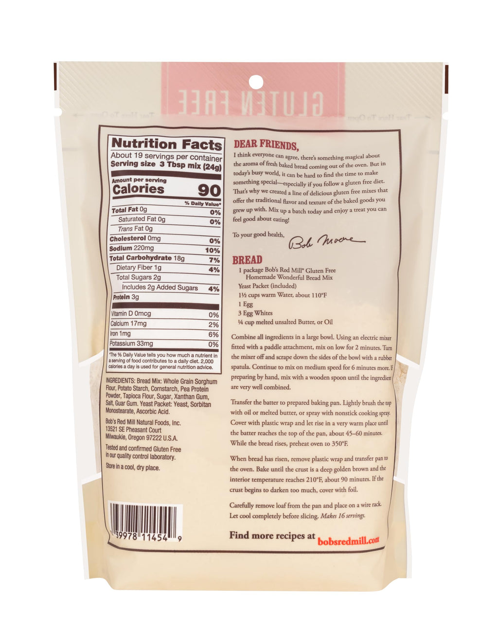 Bob's Red Mill Gluten Free Homemade Wonderful Bread Mix, 16oz (Pack of 1) - Gluten Free, Kosher