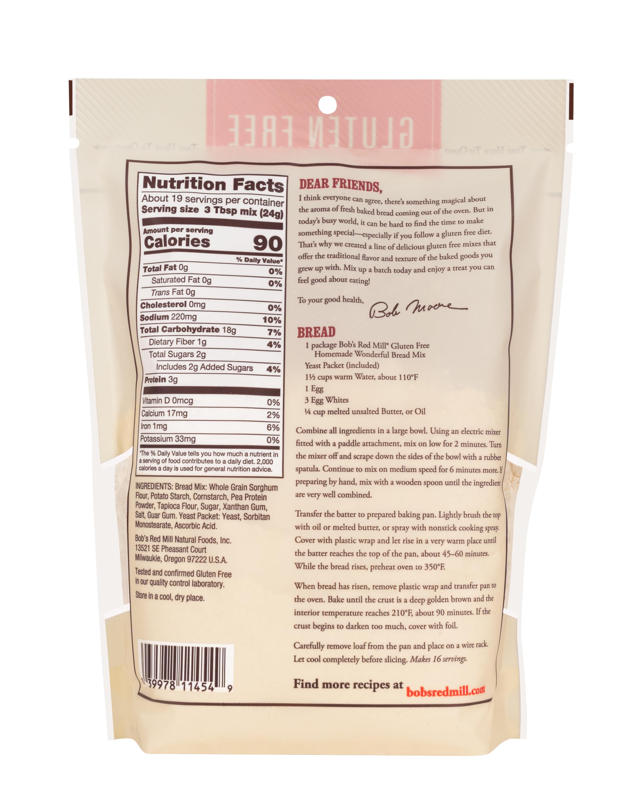 Bob's Red Mill Gluten Free Homemade Wonderful Bread Mix, 16oz (Pack of 1) - Gluten Free, Kosher