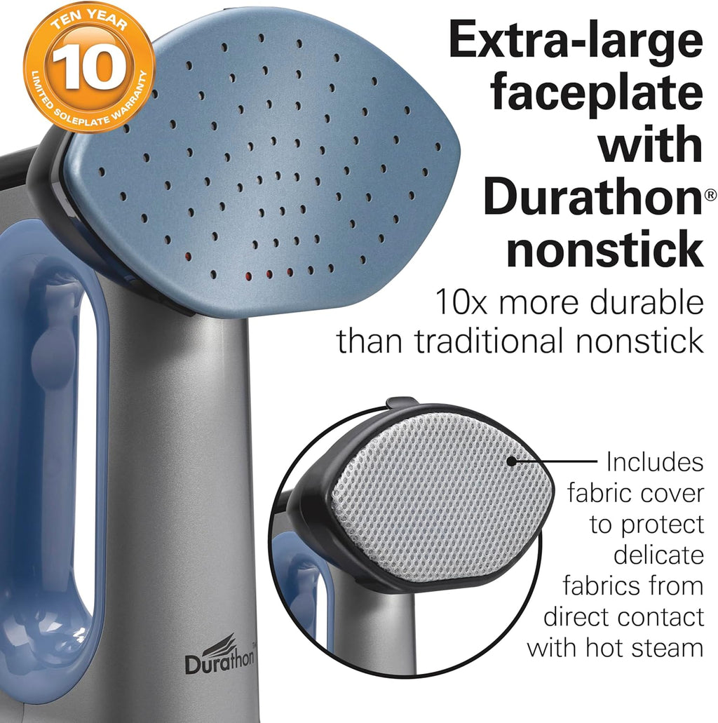 Hamilton Beach Durathon 3-in-1 Travel Steamer for Clothes & Steam Iron | 45 Second Heat-Up with 1700 Watts | 300ml Removable Water Tank | 27 Minutes of Steam | Auto Shutoff | Gray & Blue | 11559