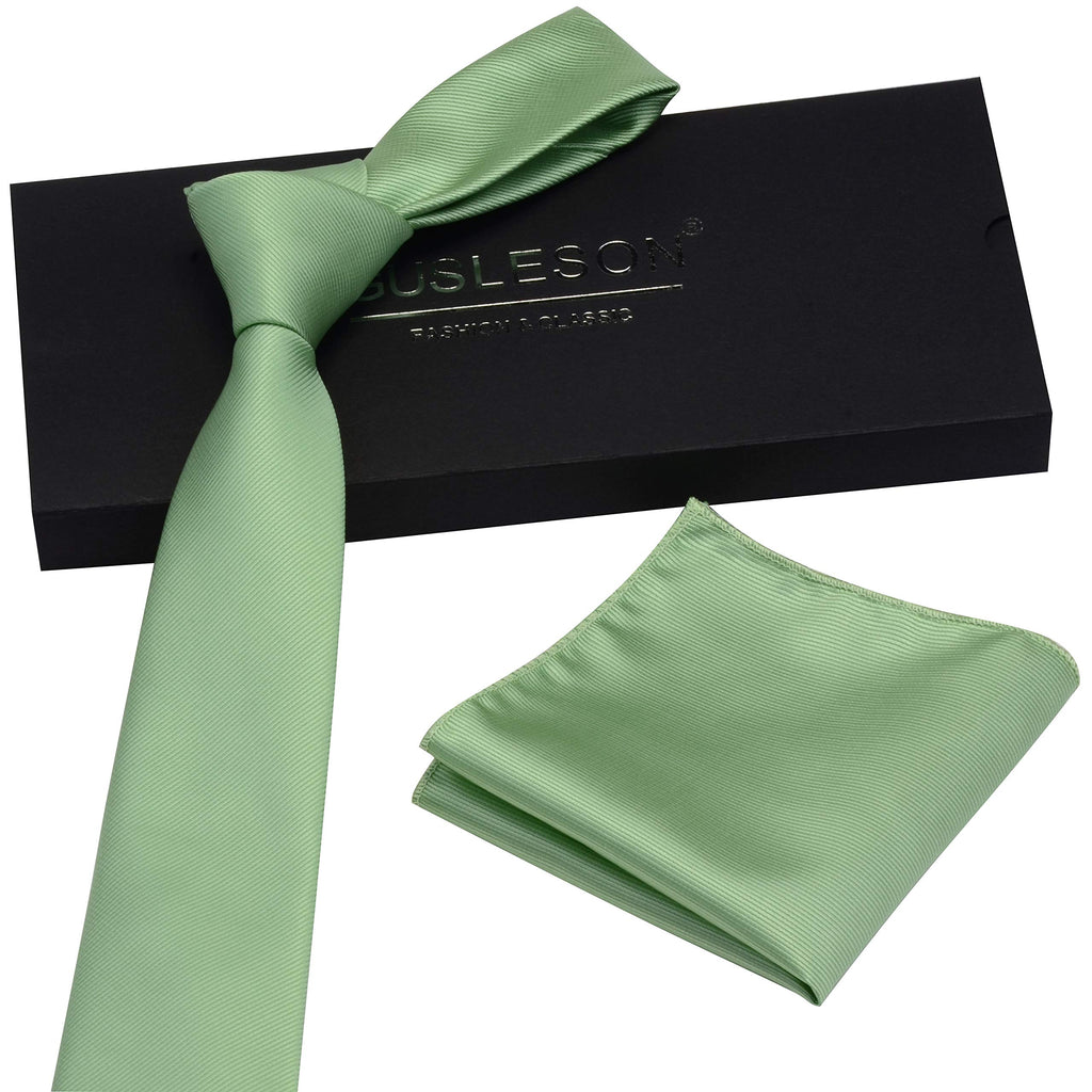 GUSLESON 2.4" Slim Necktie and Handkerchief Set For Men Solid Skinny Tie Set