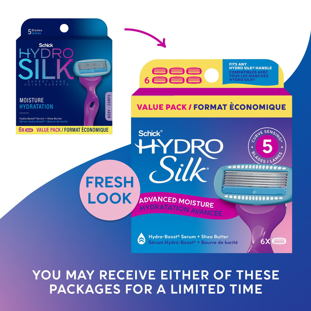 Schick Hydro Silk Moisture Razor Blade Refills, 4 Count | 5-Blade Moisturizing Razors for Women | Womens Moisturizing Razor Refills