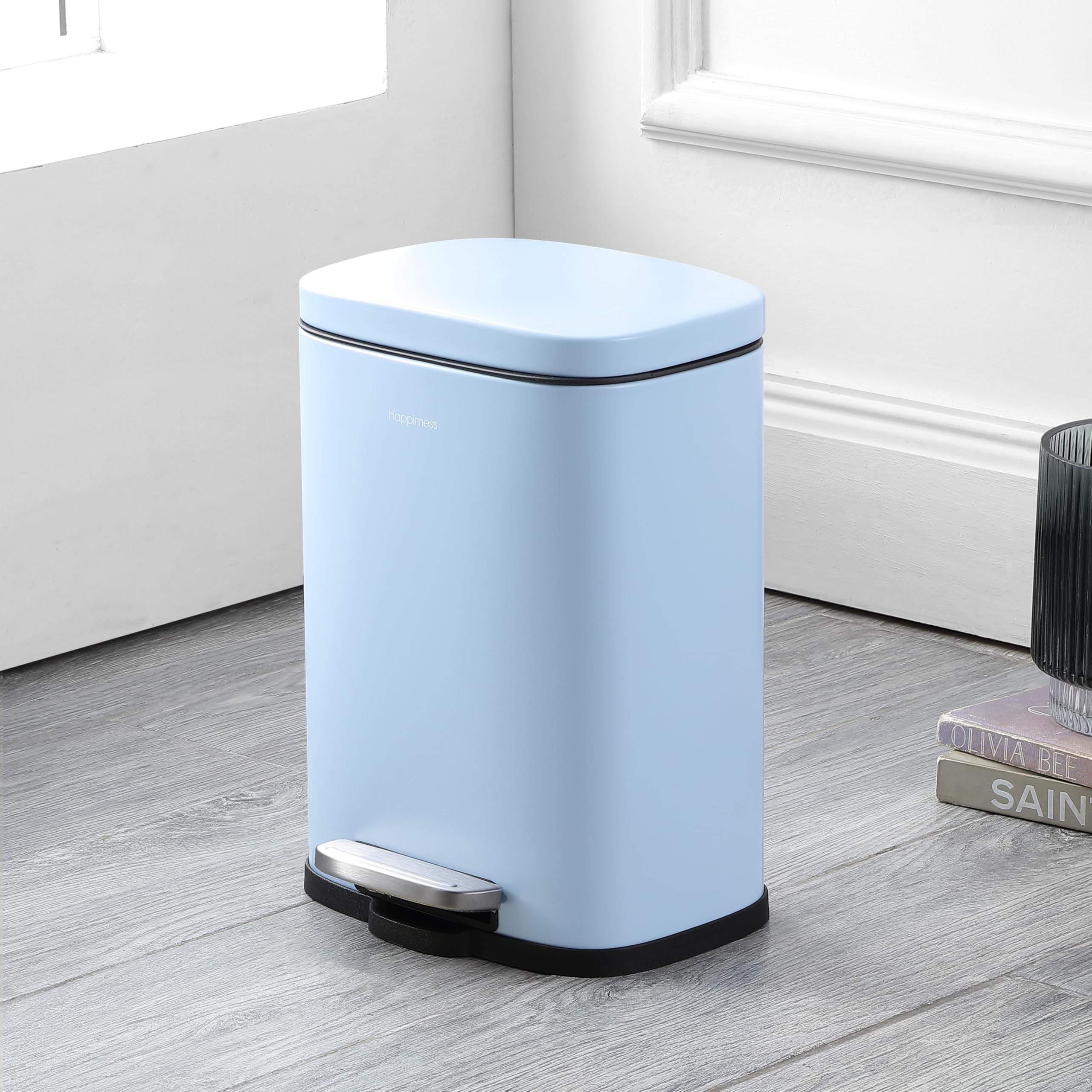 happimess HPM1006B Connor Rectangular 13-Gallon Trash Can with Soft-Close Lid and Free Mini Trash Can, Fingerprint Resistant, Modern, Minimalistic for Home, Kitchen, Office, Bathroom, Black