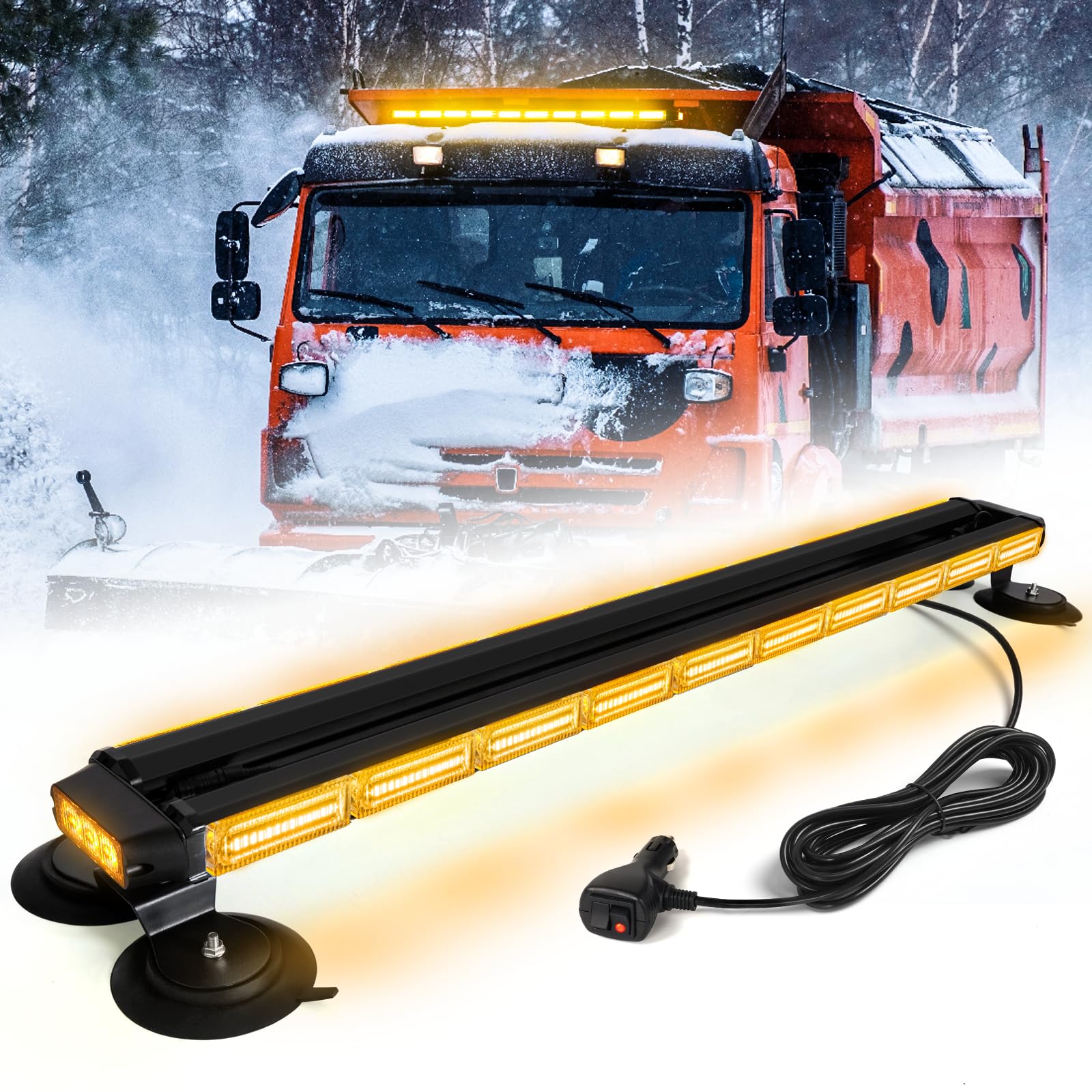 42" Roof Top Strobe Light Bar Amber White Emergency Traffic Advisor Lights, Double Side Warning Safety Flashing w/Magnetic Mount for Construction Vehicles Plow Trucks Pickup, Amber/White