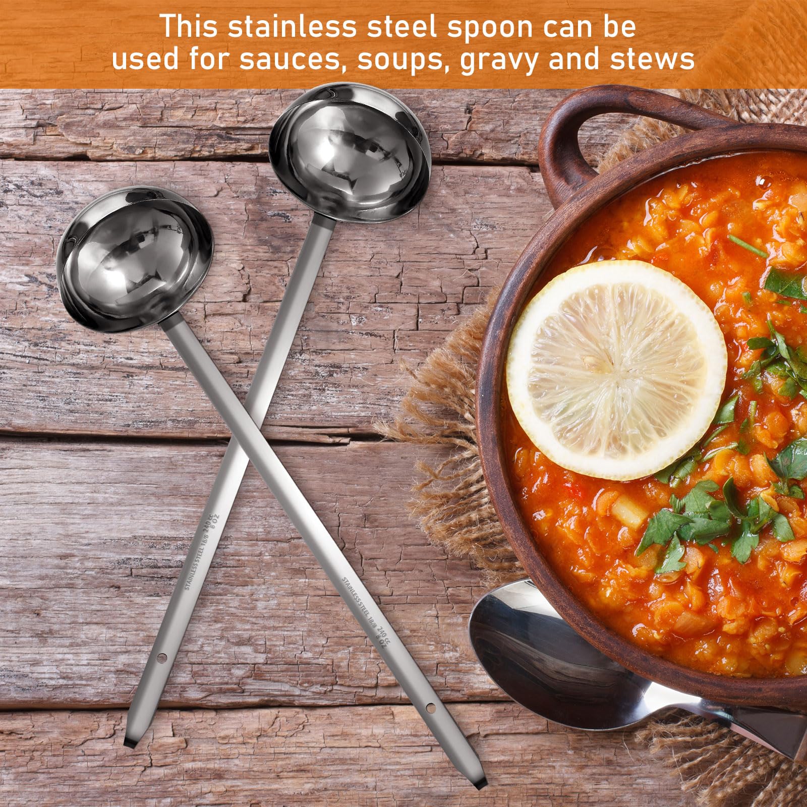 meekoo 1 Pieces Stainless Steel Ladle Soup Handle Ladle with Pouring Rim for Kitchen Cooking Soup Sauce (1 oz)