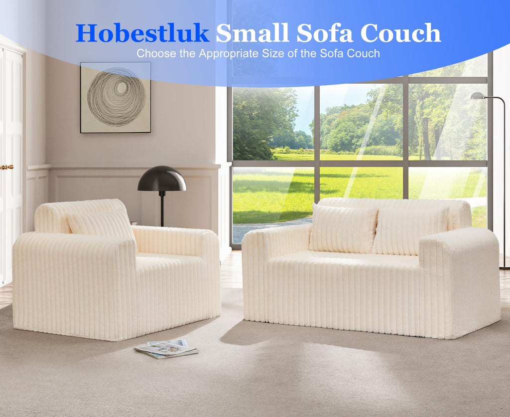 Hobestluk Single Sofa Foam Couch Sofa for Small Spaces Comfy Sofas with Removable Cover Furry Couch with Pillows for Living Room, Bedroom, Apartment, Office (Black, Standard)