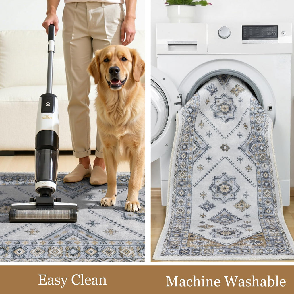 HEBE Boho Kitchen Rug Sets 3 Piece with Runner Non Slip Kitchen Rugs and Mats Washable Kitchen Mats for Floor Thick Kitchen Floor Mat Carpet Runner Rugs for Hallway Laundry Holiday Decor