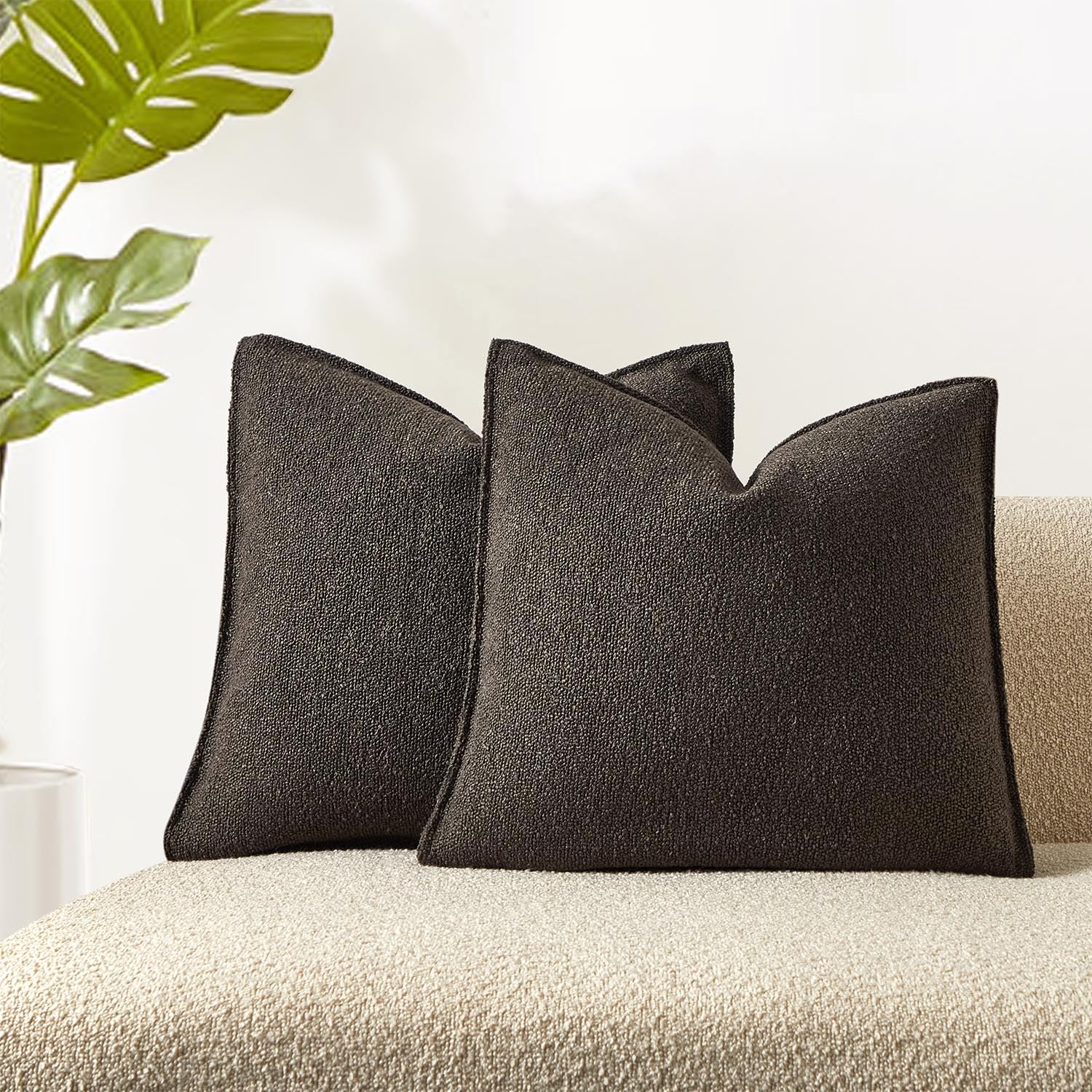 JUSPURBET Pillow Covers Set of 2 Decorative Throw Pillow Covers Case for Couch Sofa Bed Soft Boucle Textured Cushion Covers with Hidden Zipper for Home Decor Living Room 16x16,Beige