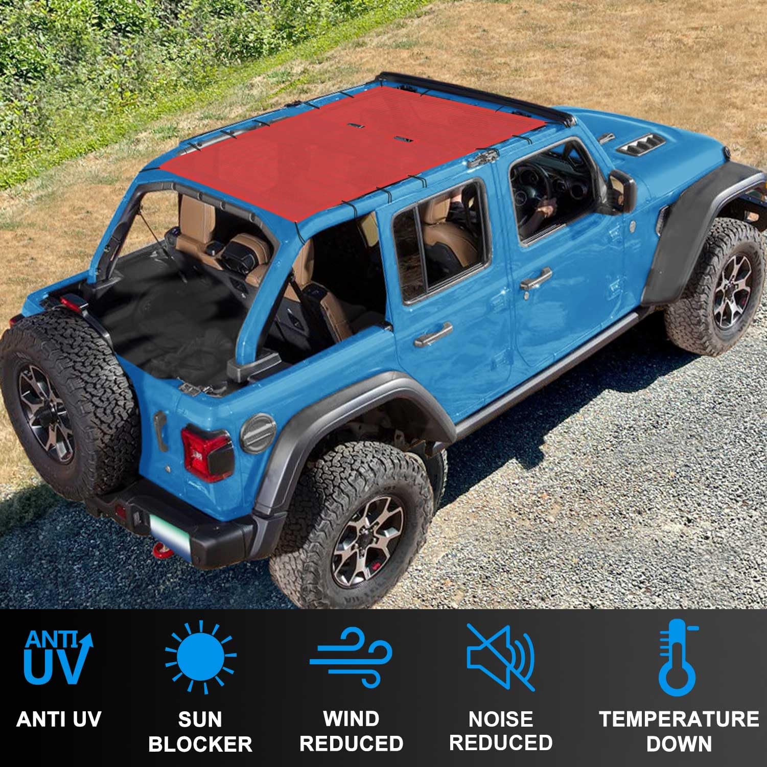 JT Top Sun Shade Roof Compatible with Jeep Gladiator 4 Door 2018 to 2023 Sunshade Sunroof Bikini Cover Blocks UV Wind Noise Black Mesh for Front and Rear 2 pcs