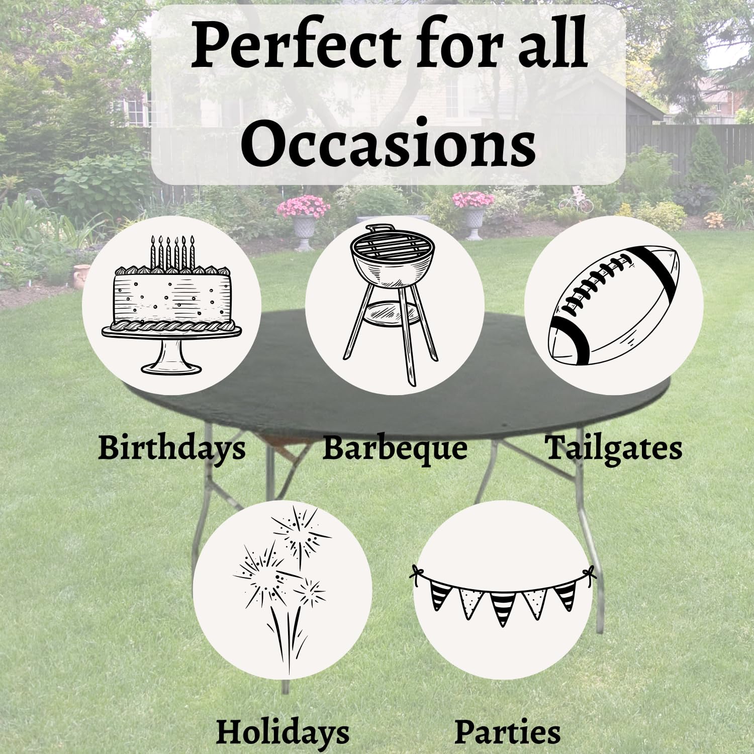 Kwik-Covers 60" Round Fitted Plastic Table Covers, 5 Pack (Black)