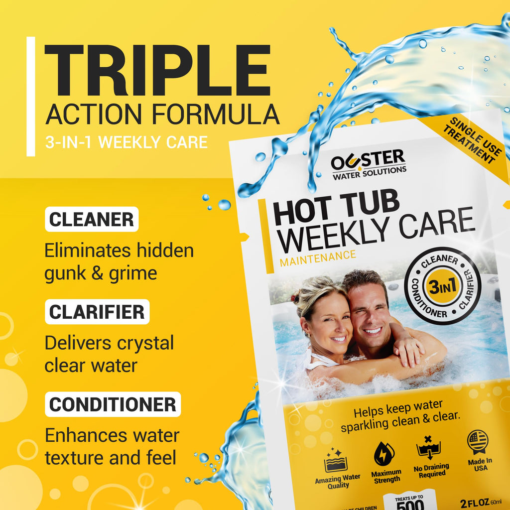 Bio Ouster 3-in-1 Weekly Hot Tub Chemicals & Spa Chemicals - Cleaner Clarifier Conditioner for Inflatable & Acrylic Spas - Chlorine Bromine Saltwater - Pre-Measured, No Draining, Made in USA (4 Week)