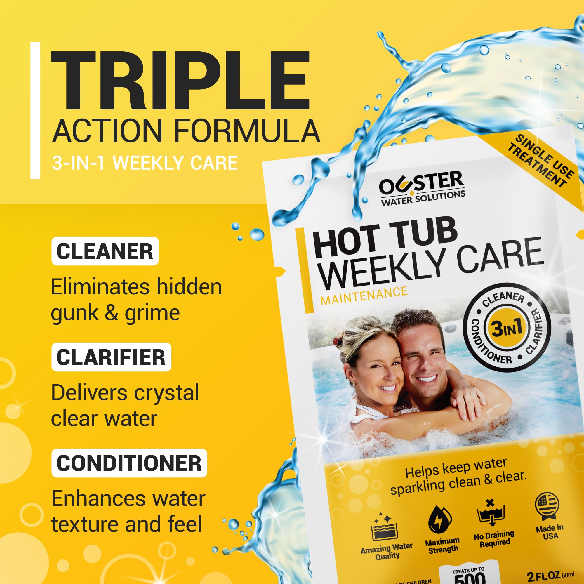 Bio Ouster 3-in-1 Weekly Hot Tub Chemicals & Spa Chemicals - Cleaner Clarifier Conditioner for Inflatable & Acrylic Spas - Chlorine Bromine Saltwater - Pre-Measured, No Draining, Made in USA (4 Week)