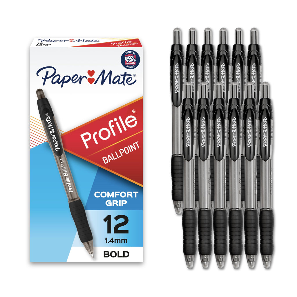 Paper Mate Profile Retractable Ballpoint Pens, Assorted Colors, Bold | 1.4mm Point | Soft Grip | Vivid Ink | 144 Count