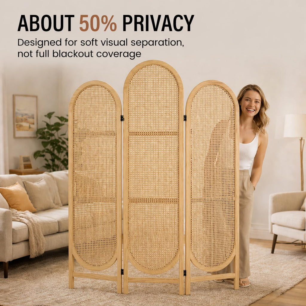 Hand-Woven Rattan Room Divider 3 Panels, 5.9 Ft Tall Wood Room Divider Panel, Partition Screen Divider Wall, Folding Privacy Screen, Wall Divider for Room Separation Home Office - Black